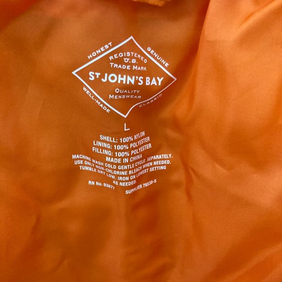 St. John's Bay, Water Resistant Lightweight Puffer Jacket, Apollo Orange, L, NWT - Picture 5 of 7
